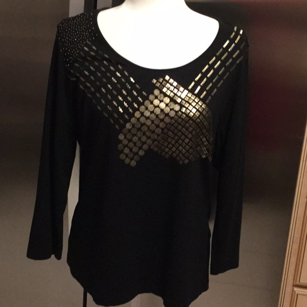 Black 3/4 Sleeve Bronze Studded Tee.